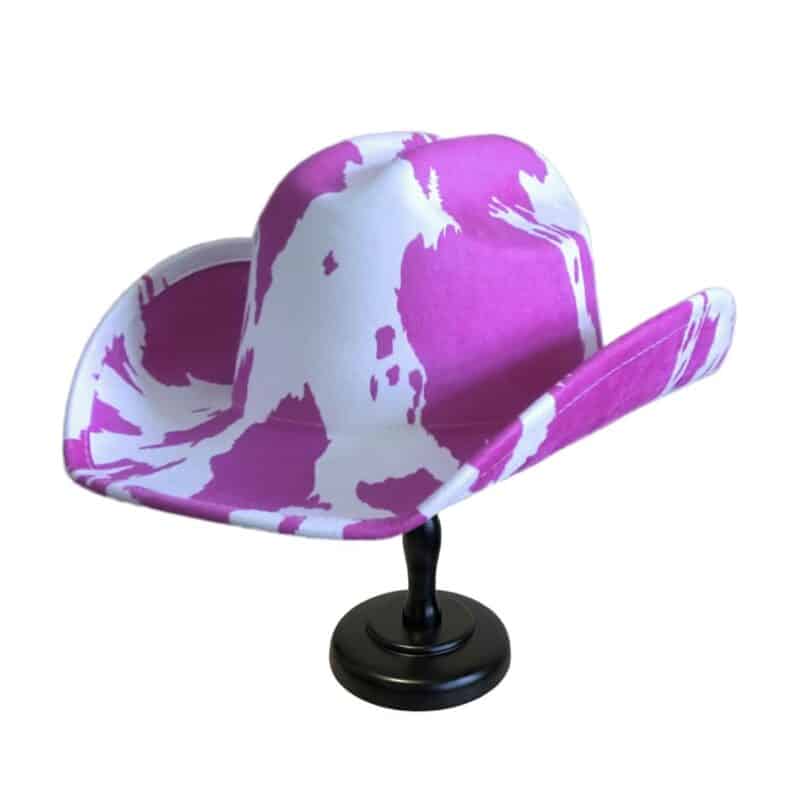 White & Pink Cow Print Cowboy Hat