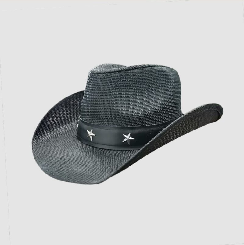 Black Woven Cowboy Hat With Silver Star Band