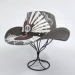 Gray Woven Cowboy Hat With Guitar Art