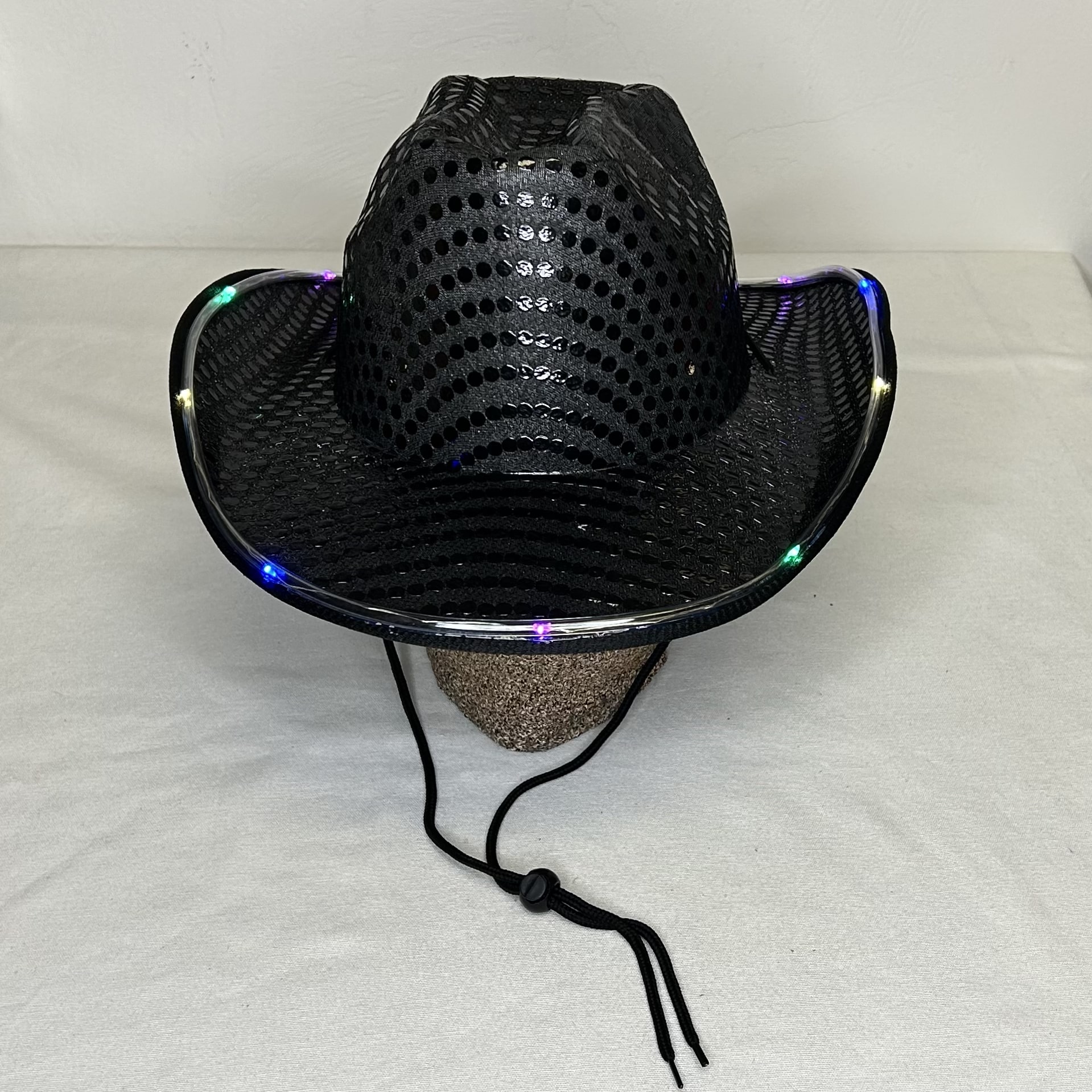 Black Light-Up Rim Sequin Cowboy Hat