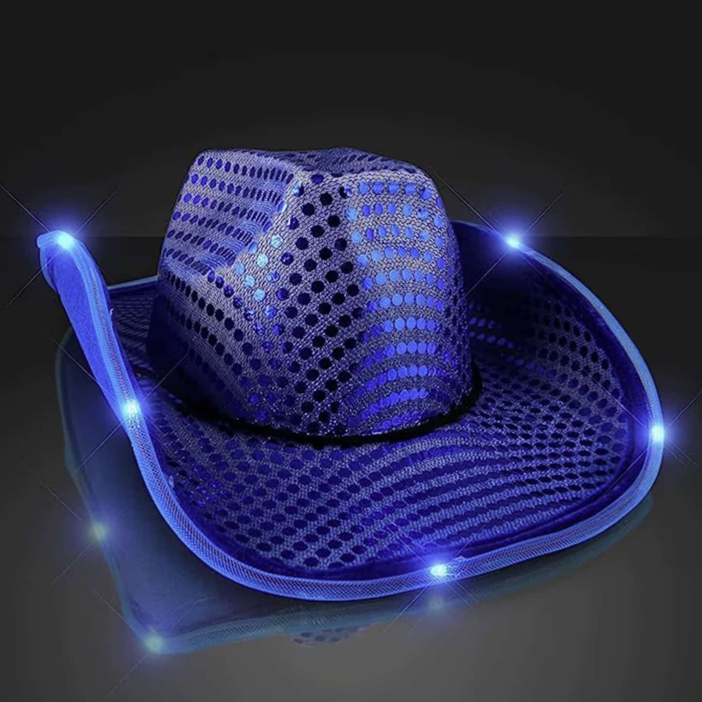 Blue Light-Up Rim Sequin Cowboy Hat