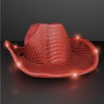 Red Light-Up Rim Sequin Cowboy Hat
