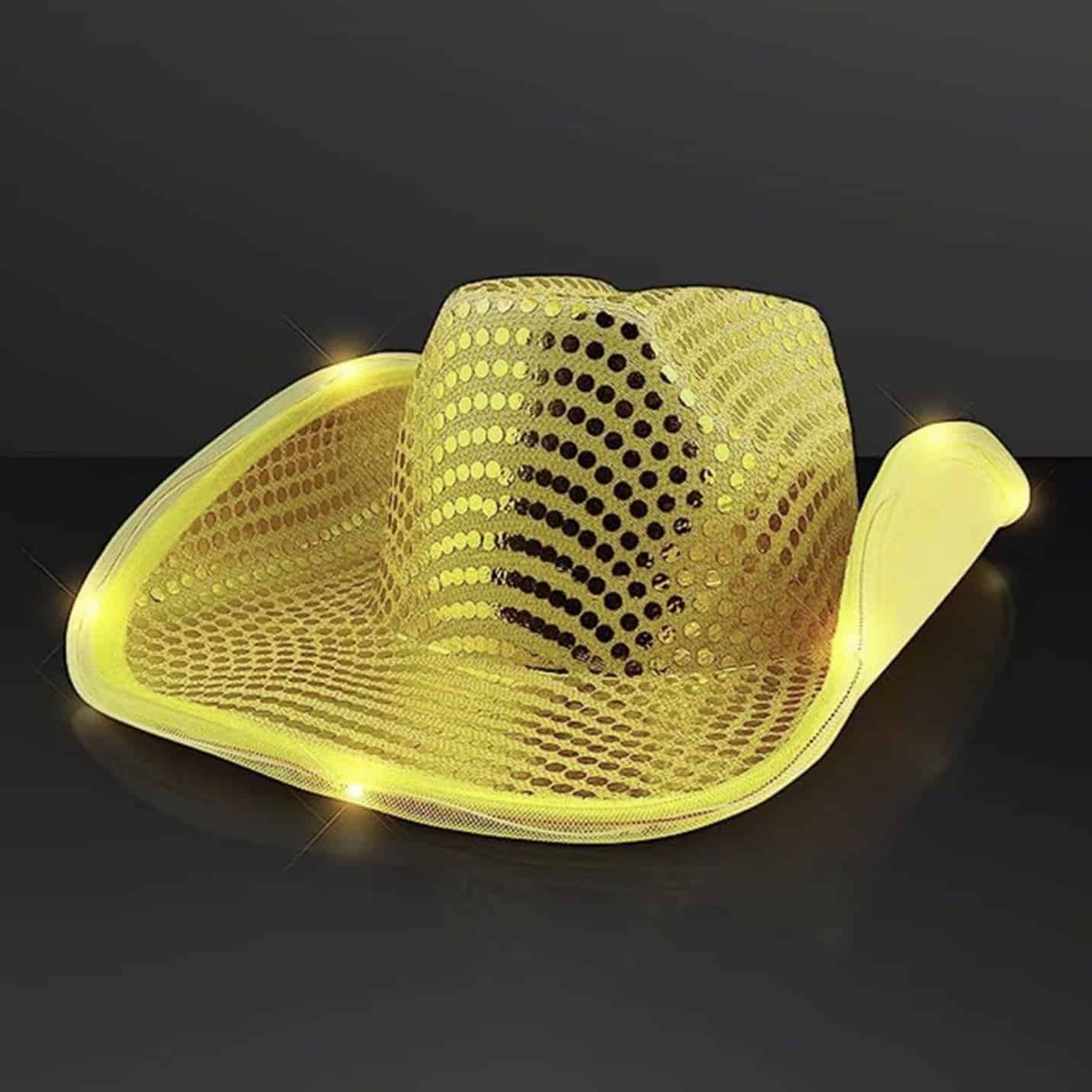 Yellow Light-Up Rim Sequin Cowboy Hat