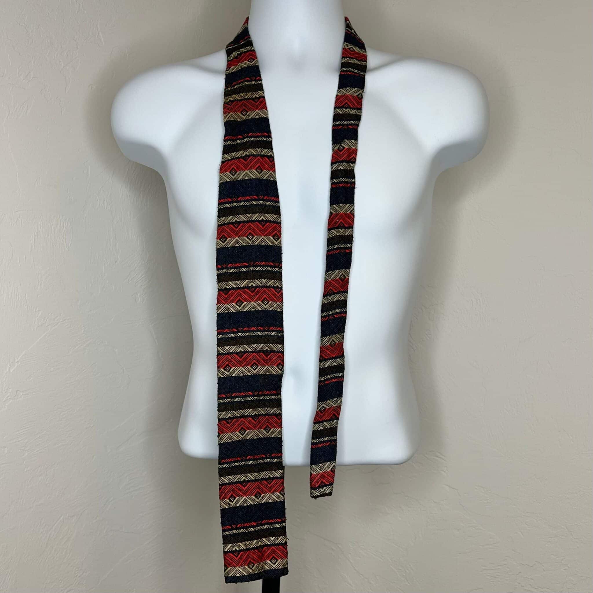 Vintage Rooster Red Skinny Square Knit Patterned Necktie