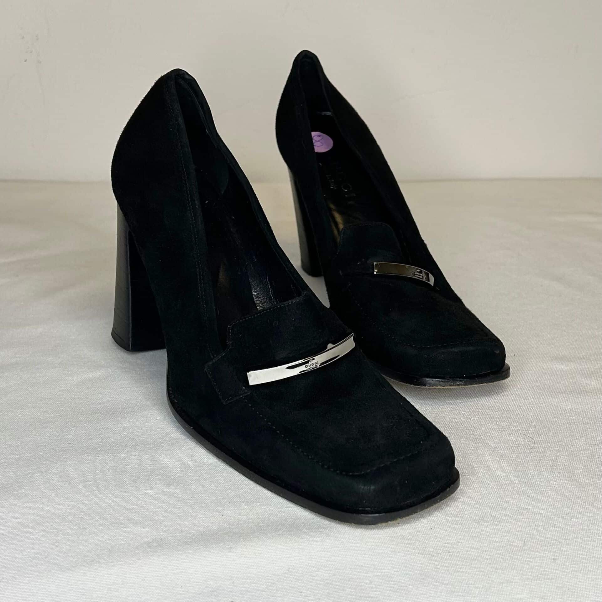 Gucci Square Toe Suede Block Heels
