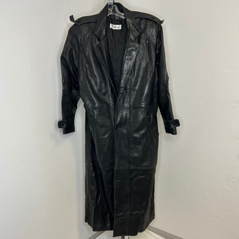 Philippe Monet Black Leather Trench Coat