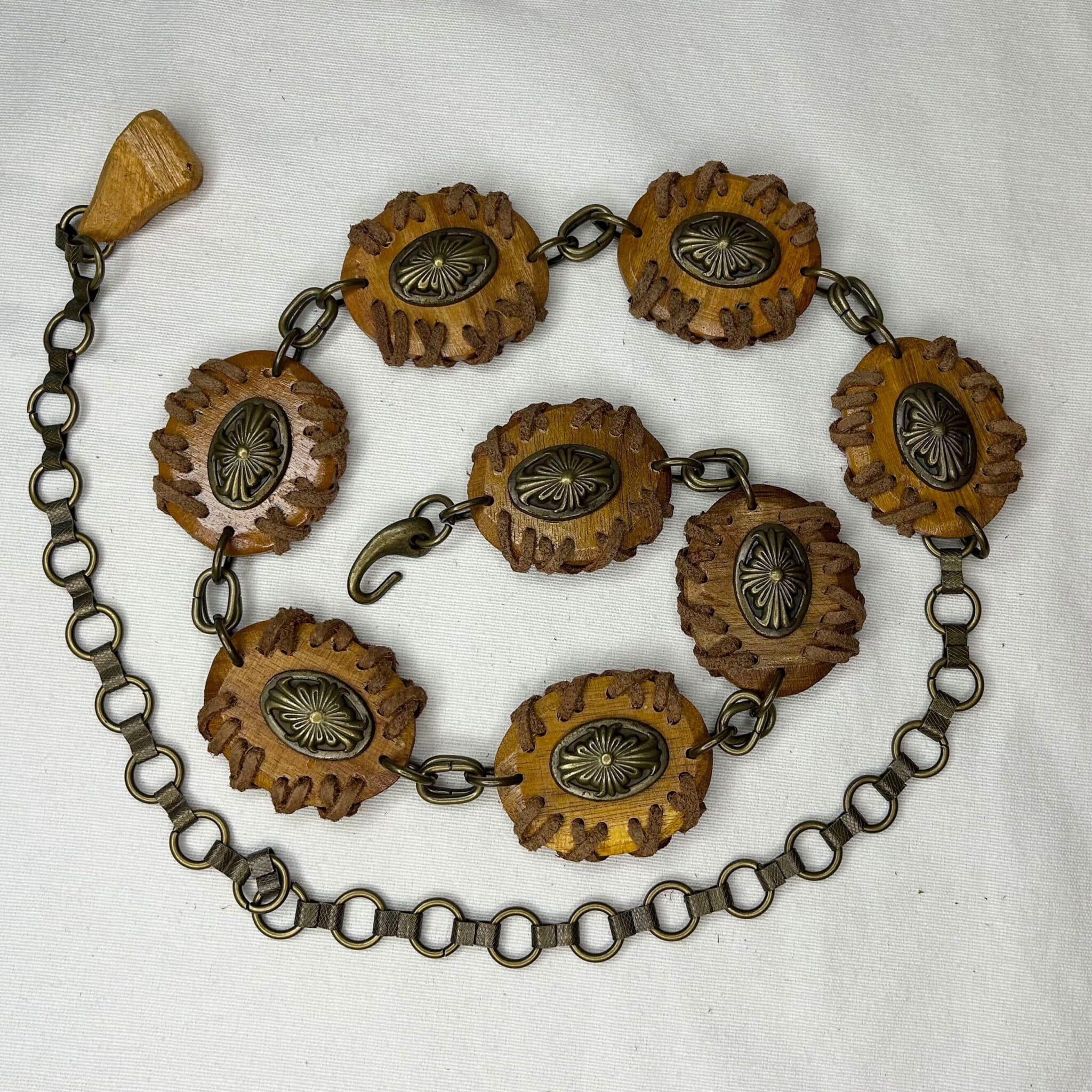 Wood Ovals & Leather Chain Belt