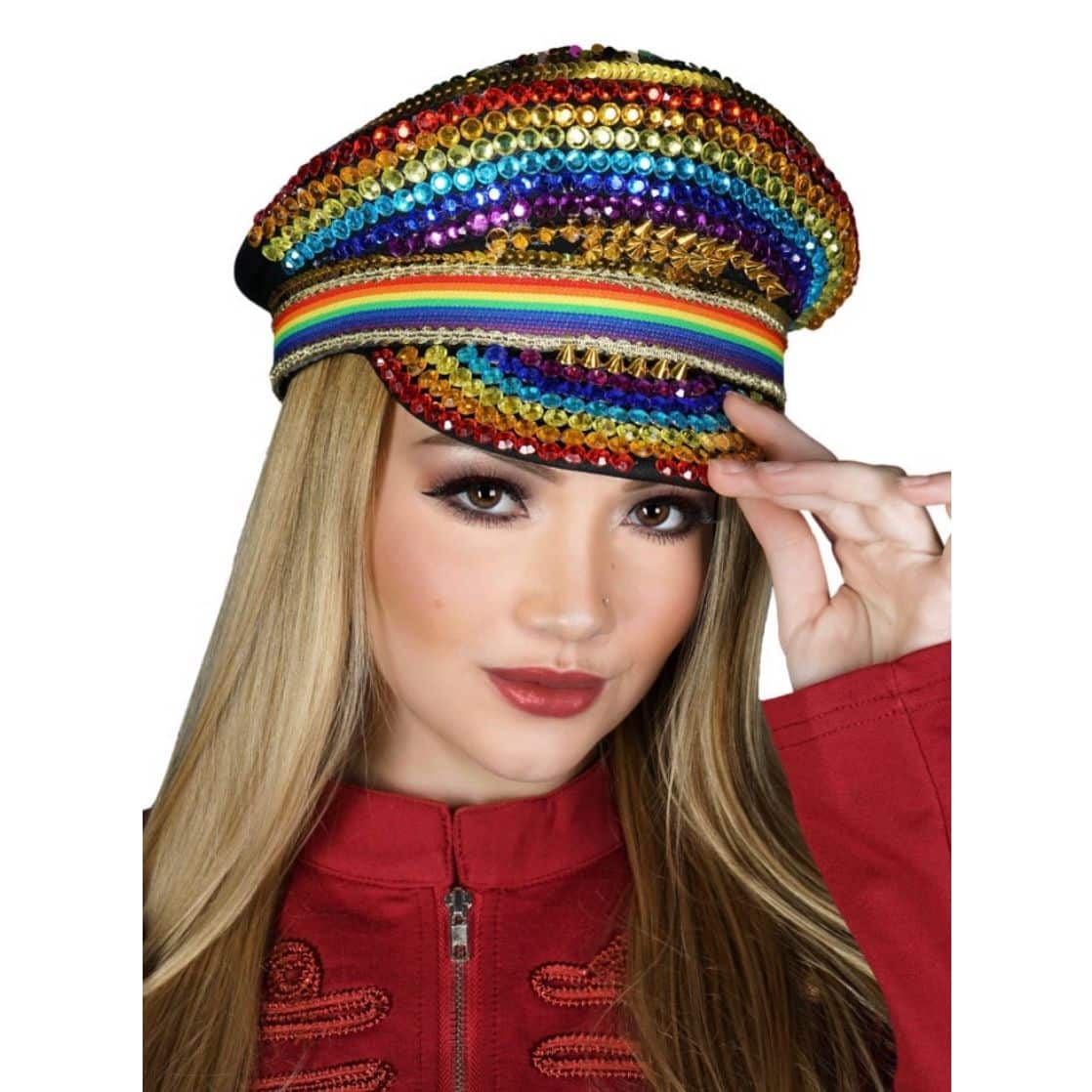 Rainbow Rhinestone & Sequin Captain Hat