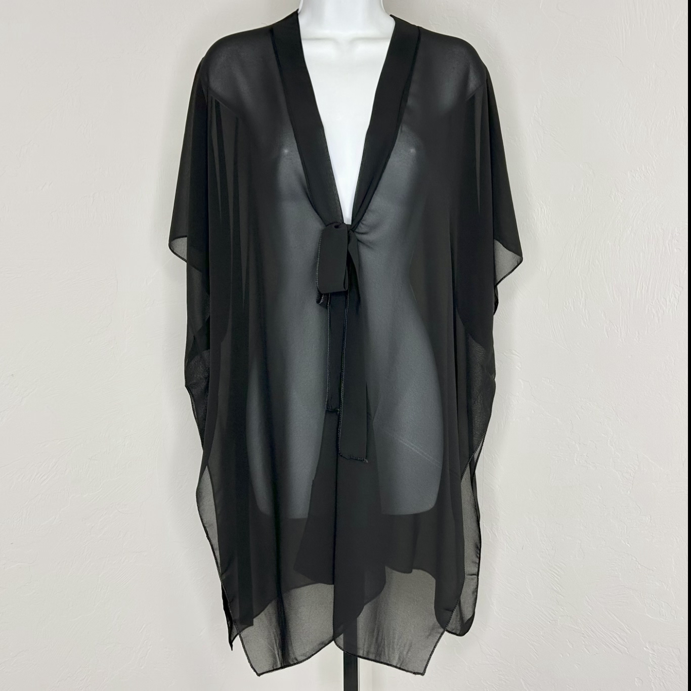 Open Front Black Wrap Poncho