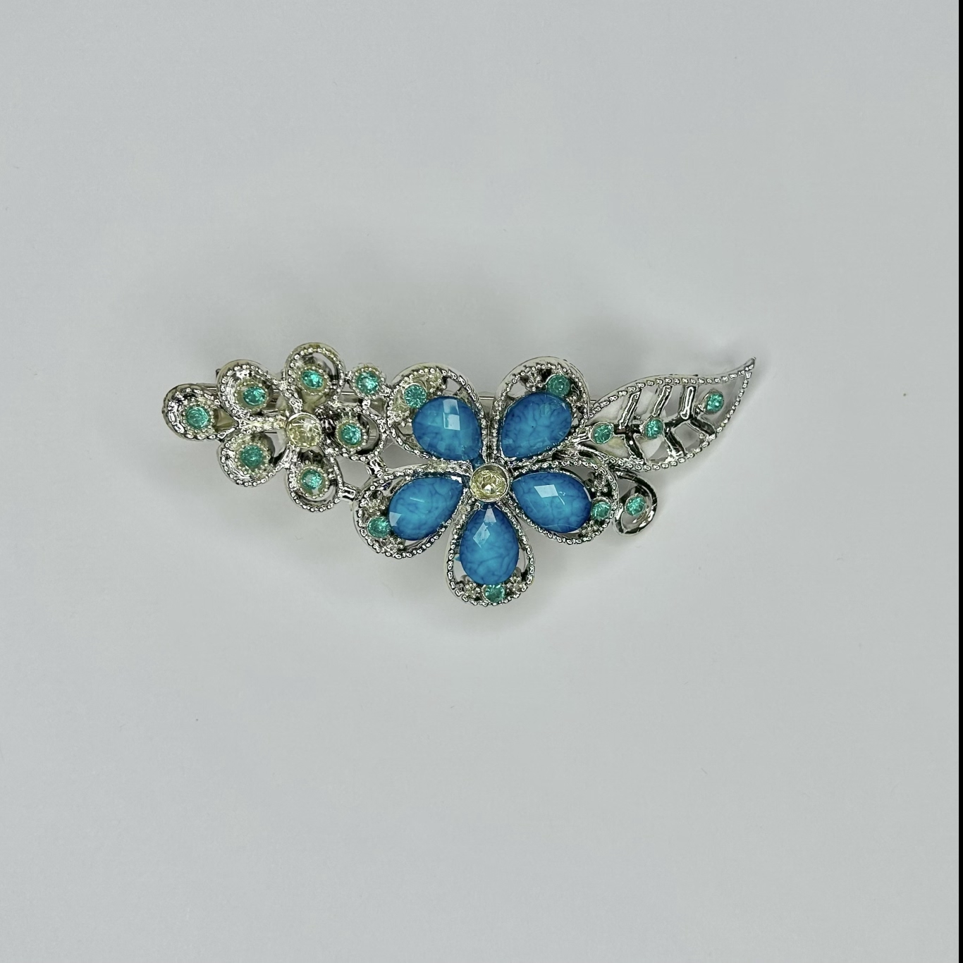 Metallic Blue Flower Hair Clip