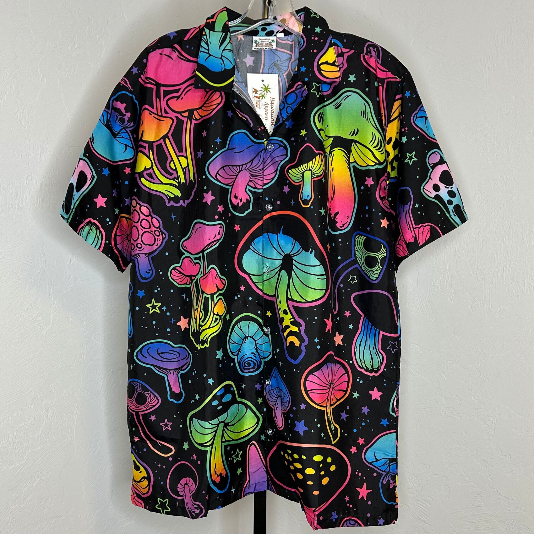 Black & Rainbow Mushroom Button-Up Shirt