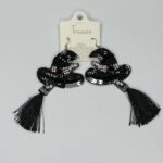 Black Beaded Witch Hat Earrings