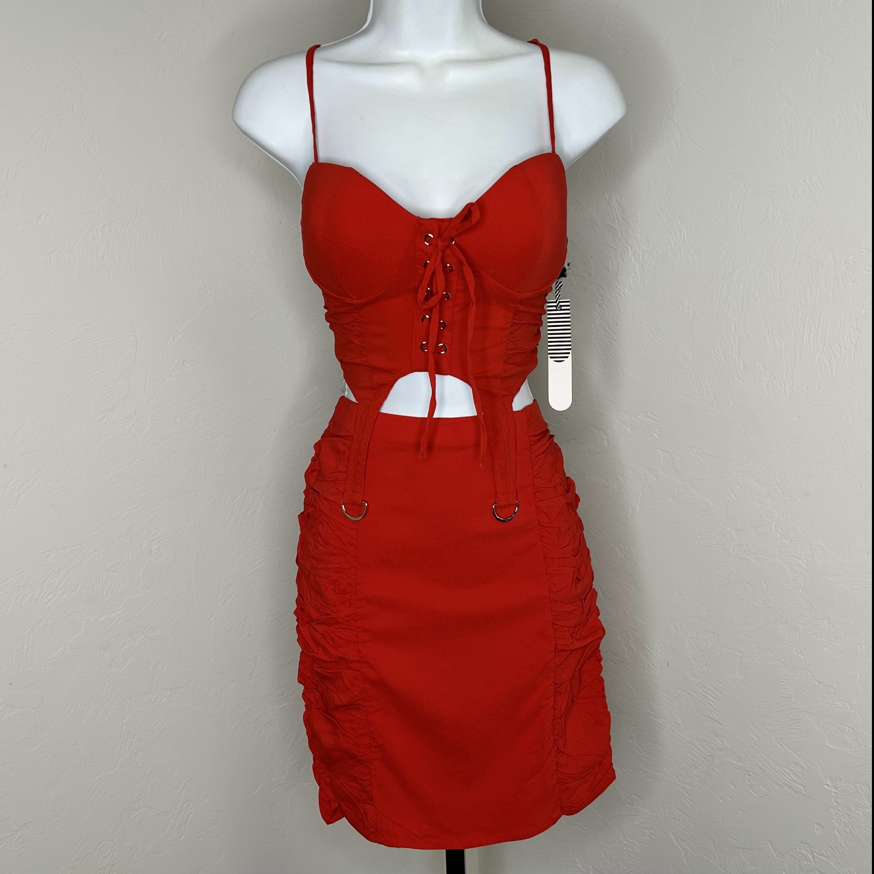 Red Bustier Corset Top & Shirred Skirt Set