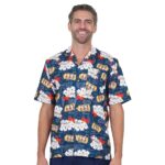 Navy Blue Las Vegas Gambling Short-Sleeve Button Up