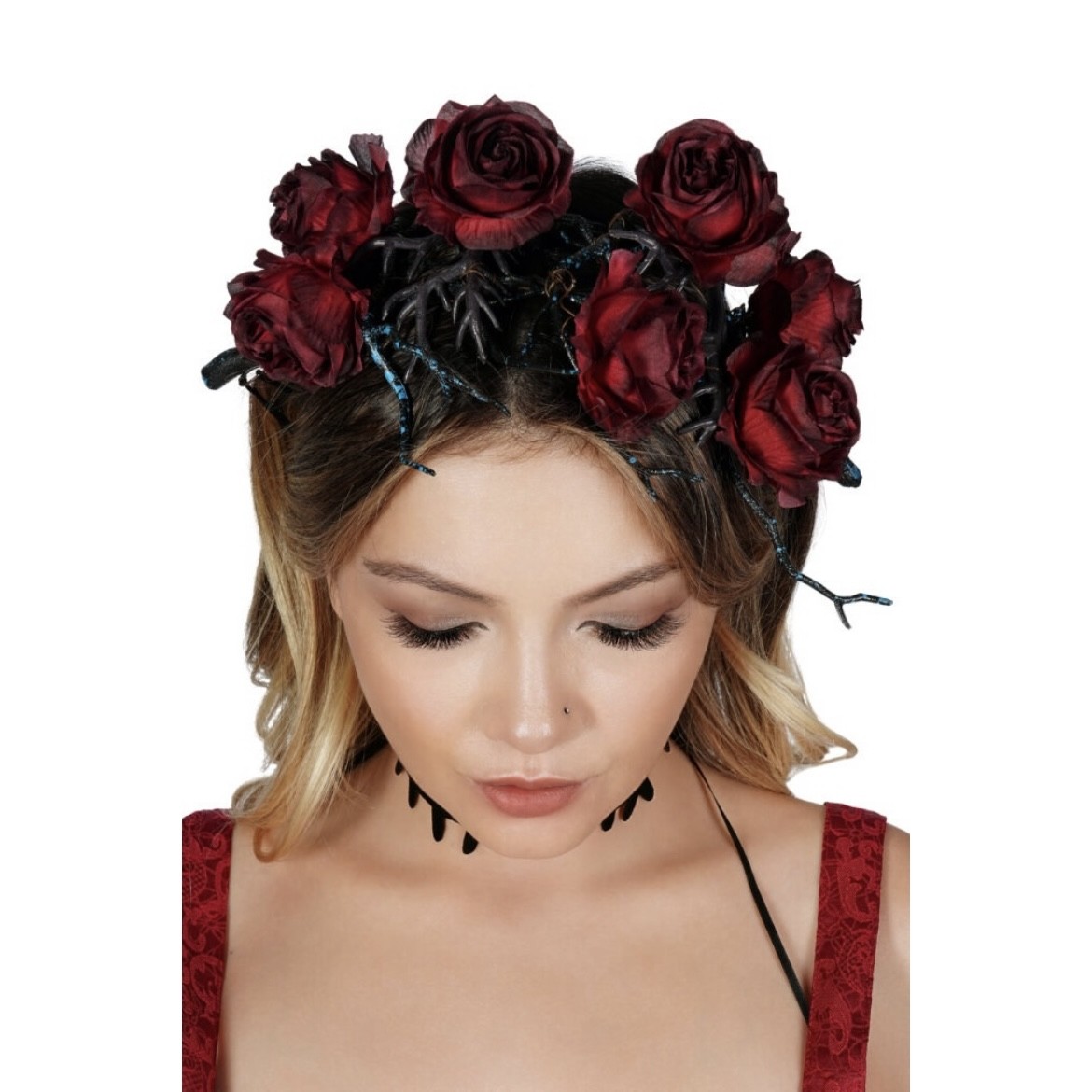 Red Rose Branch Headpiece
